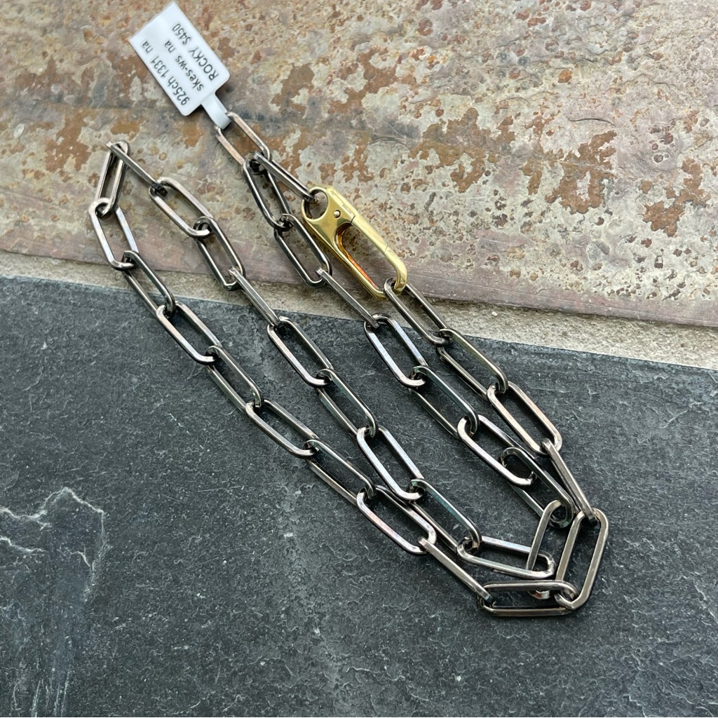 Chunky Sterling Silver 925 And Gold Plated Sterling Silver Clasp Chain 18”